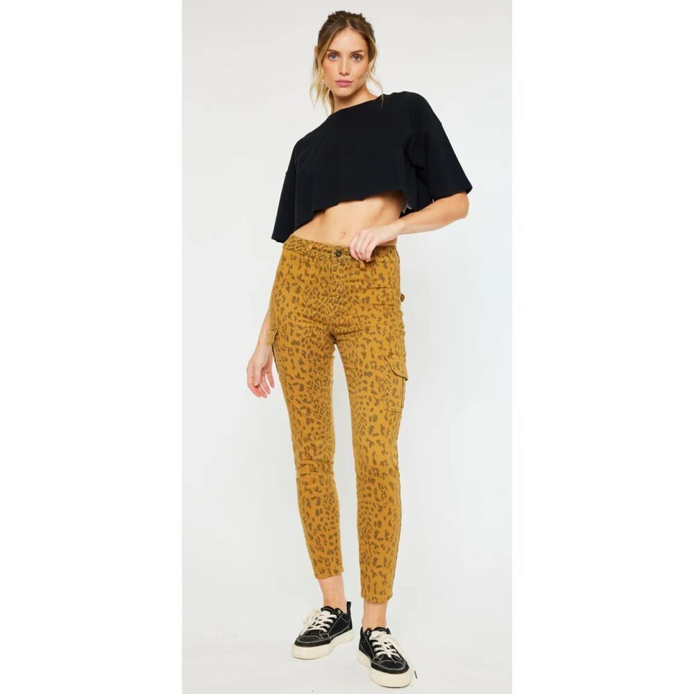 KanCan Jeans Women SZ 24 Leopard Print Adelaide High Rise Super Skinny Cargo NWT